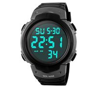 PASOY Mens Women Digital Watch Big Dial Light LED Swim Waterproof Rubber Band Alarm Black LED Watches 50MM, Silver, Digital