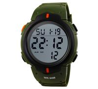 PASOY Mens Women Digital Watch Big Dial Light LED Swim Waterproof Rubber Band Alarm Black LED Watches 50MM, Green, Digital