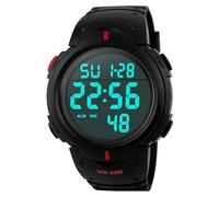 PASOY Mens Women Digital Watch Big Dial Light LED Swim Waterproof Rubber Band Alarm Black LED Watches 50MM, Black & High Light, Digital