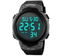 PASOY Mens Women Digital Watch Big Dial Light LED Swim Waterproof Rubber Band Alarm Black LED Watches 50MM, Silver, Digital