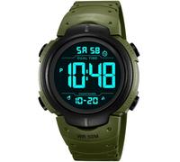 PASOY Mens Women Digital Watch Big Dial Light LED Swim Waterproof Rubber Band Alarm Black LED Watches 50MM, Army Green, Sport