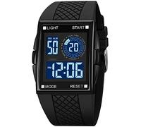 PASOY Unisex Digital Bracelet Watch Backlight Mens Women Square Alarm LED Black Rubber Watchband Sports Outdoor Waterproof Watch, Black Dial B, outdoor