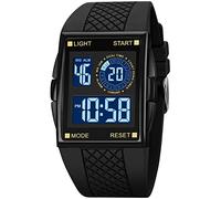 PASOY Unisex Digital Bracelet Watch Backlight Mens Women Square Alarm LED Black Rubber Watchband Sports Outdoor Waterproof Watch, Black Dial A, outdoor