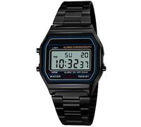 PASOY Unisex Men's Digital Black Watch Stainless Steel LED Backlit Electronic Multifunction Date Alarm Stopwatch Square Woman's Waterproof Sport Watches (Black)