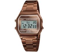PASOY Unisex Men's Digital Watch Brown Gold Stainless Steel LED Backlit Electronic Multifunction Date Alarm Stopwatch Square Woman Waterproof Sport Watches (Brown)