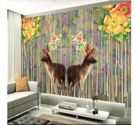 Pass Animal Deer Watercolour Flowers Woods 3D Wallpaper Textured Silk Easy Install Living Room Sofa Bedroom Dining Room Home Decoration Wall-350cm×256cm