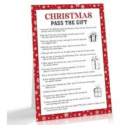 Pass the Gift Christmas Games for Families & Large Groups, 8 x 11" Standing Sign for White Elephant Christmas Gift Exchange Ideas, Red and Snowflake Theme Winter Holiday Party Decorations