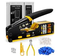 Pass Through RJ45 Crimp Tool Kit Ethernet Crimper CAT5 Cat5e Cat6 Crimping Tool Kit with Cable Tester Stripper Pass-Through Connectors and Protective Covers