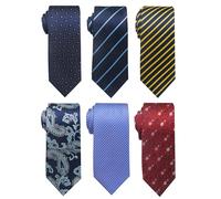 Passabin Tie For Men Necktie Woven Jacquard Neck Ties Set 6 PCS, Blue Striped,blue Paisley,gold Striped,red Flower,blue Point, 2.95 inches*57.5 inches