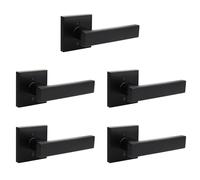 Passage Door Handle Non-Locking Door Lever Set, Interior Hallway and Closet Lock with Square Rosette, Modern Design for Right & Left Handed Doors， Dummy-5Pack