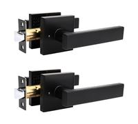 Passage Door Handle Non-Locking Door Lever Set, Interior Hallway and Closet Lock with Square Rosette, Modern Design for Right & Left Handed Doors， Privacy-2Pack