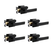 Passage Door Handle Non-Locking Door Lever Set, Interior Hallway and Closet Lock with Square Rosette, Modern Design for Right & Left Handed Doors， Privacy-5Pack