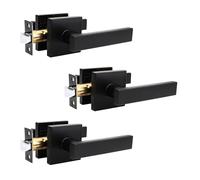 Passage Door Handle Non-Locking Door Lever Set, Interior Hallway and Closet Lock with Square Rosette, Modern Design for Right & Left Handed Doors， Passage-3Pack