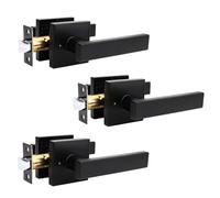 Passage Door Handle Non-Locking Door Lever Set, Interior Hallway and Closet Lock with Square Rosette, Modern Design for Right & Left Handed Doors， Privacy-3Pack