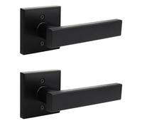 Passage Door Handle Non-Locking Door Lever Set, Interior Hallway and Closet Lock with Square Rosette, Modern Design for Right & Left Handed Doors， Dummy-2Pack