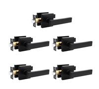 Passage Door Handle Non-Locking Door Lever Set, Interior Hallway and Closet Lock with Square Rosette, Modern Design for Right & Left Handed Doors, Passage-5Pack