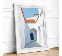 Passage to Blue Door Minimalist Framed Wall Art Print A1 (84.1×59.4cm) White, Wall Decor for Living Room, Bedroom, Office & Home, Ready to Hang, Art Gift