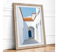 Passage to Blue Door Minimalist Framed Wall Art Print A4 (29.7×21cm) Oak, Wall Decor for Living Room, Bedroom, Office & Home, Ready to Hang, Art Gift