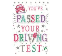 Passed Your Driving Test Greetings Card - Pink Car Silver Foil Stars 7.5"x5.25"