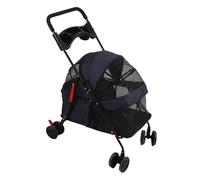 Passeggino Pieghevole Blu Navy per Cani e Gatti di Taglia cola e Ma con 4 Ruote Design a Rete e Portabicchieri