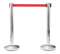 Passenger Guide System Stainless Steel Silver with Retractable Belt 93 cm Height, 2 Stands and 1 Belt, Sturdy Barrier for Indoor and Outdoor Use, Ideal as a Barrier Grille, Safety Gate