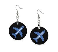 Passenger Jet Plane Wooden Earrings Round Dangle Drop Earring Pendant Jewellery Crafts for Women