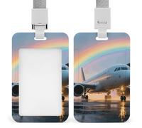 Passenger Plane After Rain ID Badge Holder - Retractable Badge Reel, Vertical Card Name Tag Holder with Breakaway Lanyard, ID Cards Holders Case for Nurse Security Staff Women Men