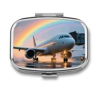 Passenger Plane After Rain Pill Box 2 Compartment Square Metal Pill Organizer Portable Mini Travel Medicine Case with Mirror Cute Medicine Container Holder for Pocket Purse