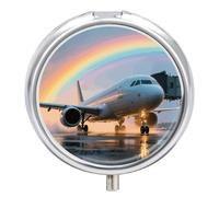 Passenger Plane After Rain Pill Box Travel Pill Organizer 3-Compartment with Mirror Design Portable Round Medicine Case for Vitamins, Jewelry & Essentials Durable Pocket Pillcase for Purse, Camping