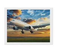 Passenger Plane Airport Sunrise Funny Diamond Art Kits for Adults Round Full Drill Picture Home Wall Decor
