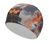 Passenger Plane Under Volcanic Eruption Swim Cap High Elasticity Anti Slip Waterproof Comfortable Swim Hat Bathing Cap for Men Women