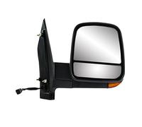Passenger Side Mirror for Chevrolet Express, GMC Savana, textured black, w turn signal, dual lens, foldaway, Heated Power