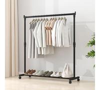 PASSI Telescopic Metal Clothing Rack On Wheels, Adjustable Mobile Clothing Rack, Heavy Duty Closet Garment Hanger, Metal Garment Rack Clothes Rails, Adjustable Garment Rack, Telescopic Clothing Rack