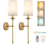 PASSICA DECOR Battery Operated Wall Sconce Set of Two,Modern with Remote Control Dimmable Wall Lighting Indoor, Not Hardwired Led Wall Lamp Fixtures for Bedroom, Bulb Included…