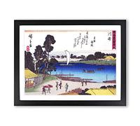 Passing Boats By Utagawa Hiroshige Asian Japanese Framed Wall Art Print, Ready to Hang Picture for Living Room Bedroom Home Office Décor, Black A4 (34 x 25 cm)
