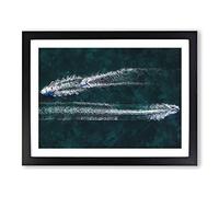 Passing Boats In Perth Australia Painting Modern Art Framed Wall Art Print, Ready to Hang Picture for Living Room Bedroom Home Office Décor, Black A3 (46 x 34 cm)