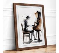 Passion at the Keys Modern Framed Wall Art Print A4 (29.7×21cm) Walnut,