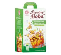 Passion Fruit Green Tea with Mango Popping Boba - DIY Bubble Tea Kit | Makes 3 Cups - Fruity Refreshing Boba Drink | Easy to Make at Home - Includes Tea, Popping Pearls & Straws