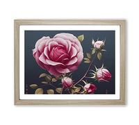 Passionate Rose Flowers Framed Print | A4 Oak Framed Wall Art | Ready to Hang | Modern Floral Picture | Living Room Bedroom Lounge Office