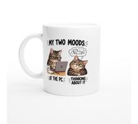 PassionCadeau Cat Mug My Two Moods: At the PC Thinking About It | Funny Cat Lover Coffee Mug - Unique Gift Idea