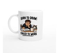 PassionCadeau Drawing Mug Born to Draw Forced to Work | Funny Illustrator Coffee Mug - Unique Gift Idea