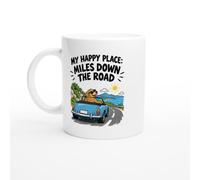 PassionCadeau Road Trip Mug My Happy Place: Miles Down the Road | Funny Road Tripper Tea Mug - Unique Gift Idea