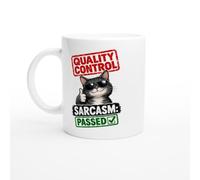 PassionCadeau Sarcasm Mug Quality Control Sarcasm: Passed | Funny Sarcastic Cat Coffee Mug - Unique Gift Idea