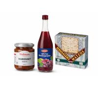 Passover Bundle, Taaman 1 Litre 100% Pure Red Grape Juice, Yehuda Jerusalem Matzos 454g, Harosset 250g Traditional Seder Set - Kosher Holiday Food Pack for Celebration Table