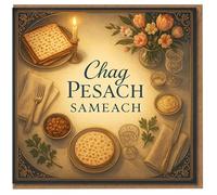 Passover Card - Chag Pesach Sameach - Elegant Seder Table Artwork with Matzah, Wine Glasses, Candle and Tulips - Jewish Holiday Greeting