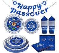 Passover Decorations, 135 PCS Passover Seder Plates Plus HAPPY PASSOVER Banner, Disposable Seder Plates for Passover Food, Renaissance Design Paper Passover Seder Dinnerware Set Serve for 30 Guests