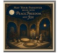 Passover Greeting Card - 'May Your Passover Begin with Peace, Freedom and Joy' - Elegant Seder Night Illustration with Matzah, Candles and Wine - Jewish Holiday Card
