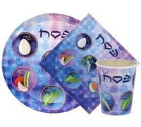 Passover Seder Paper Plates, Cups and Napkins, 12 Settings Disposable Papergoods Set for Table Decoration.