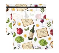 Passover Symbols Matzah Large School Pencil Case Pouch | Slim lay-flat profile, tough zipper, water-repellent shell, 2-pack for backpack and car storage on the go
