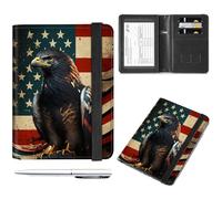 Passport and Vaccine Card Holder Combo,Passport Holder Passport Wallet,Black Leather Travel Documents Organizer Protector,with RFID Blocking,for Women and Men,Credit Card, American Flag Eagle